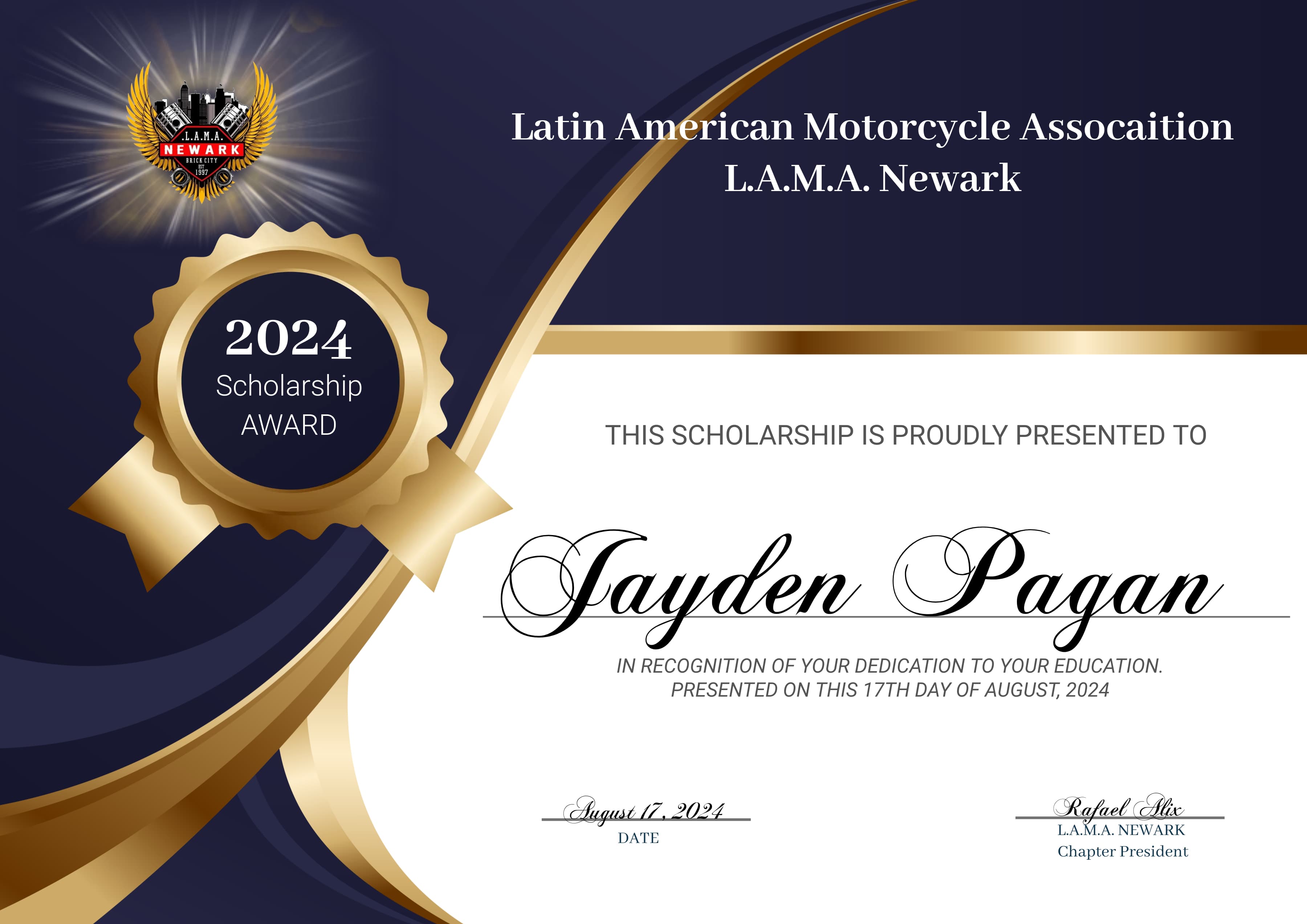 LAMA Newark Scholarship Recipients