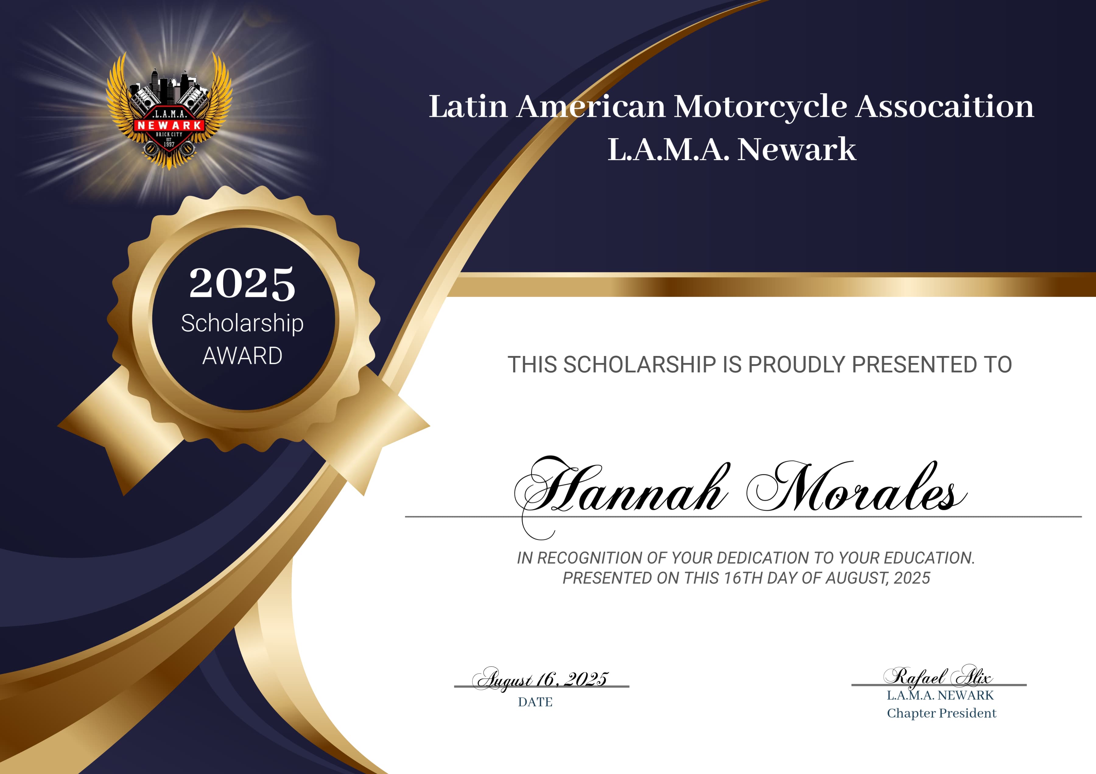LAMA Newark Scholarship Recipients