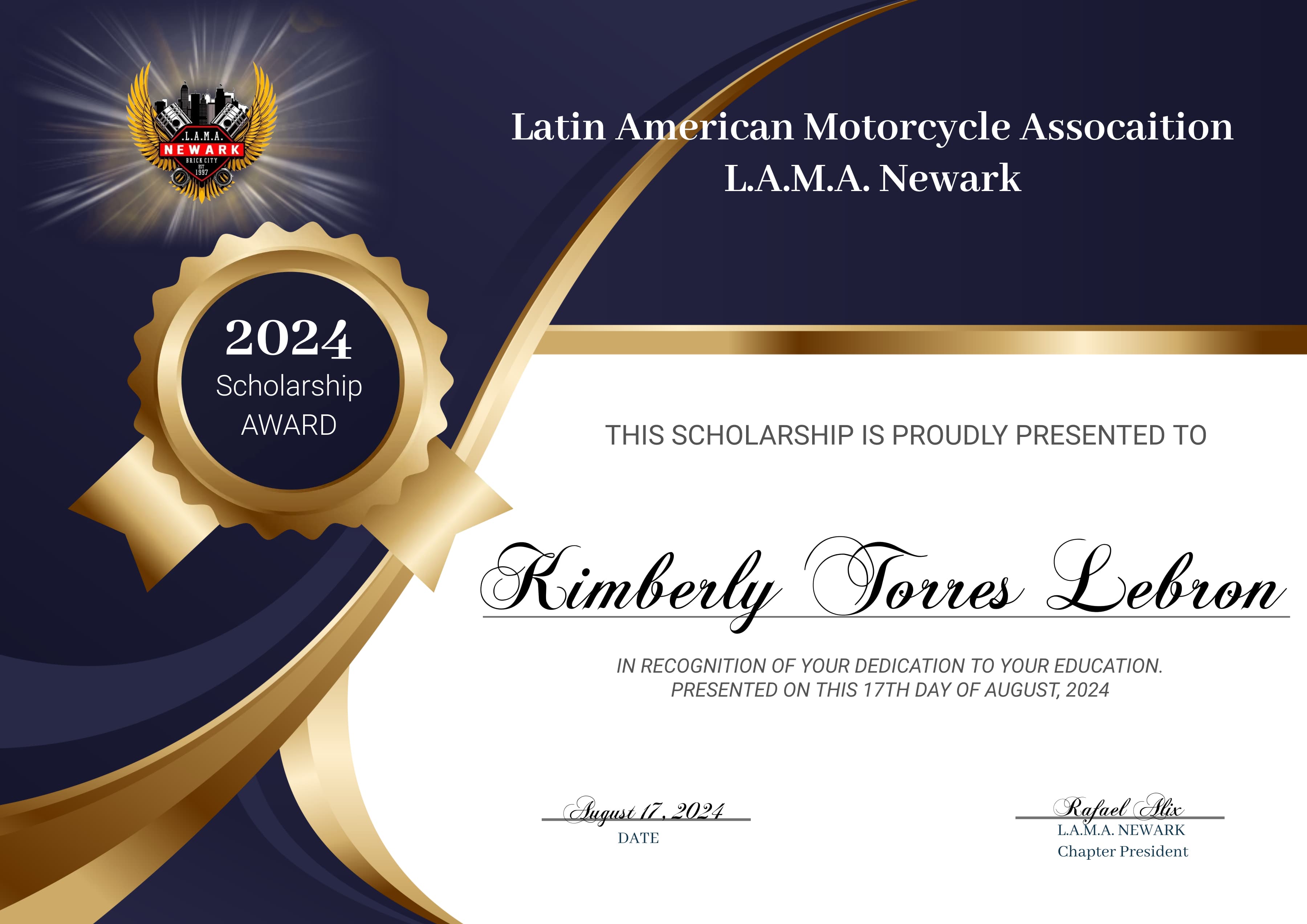 LAMA Newark Scholarship Recipients